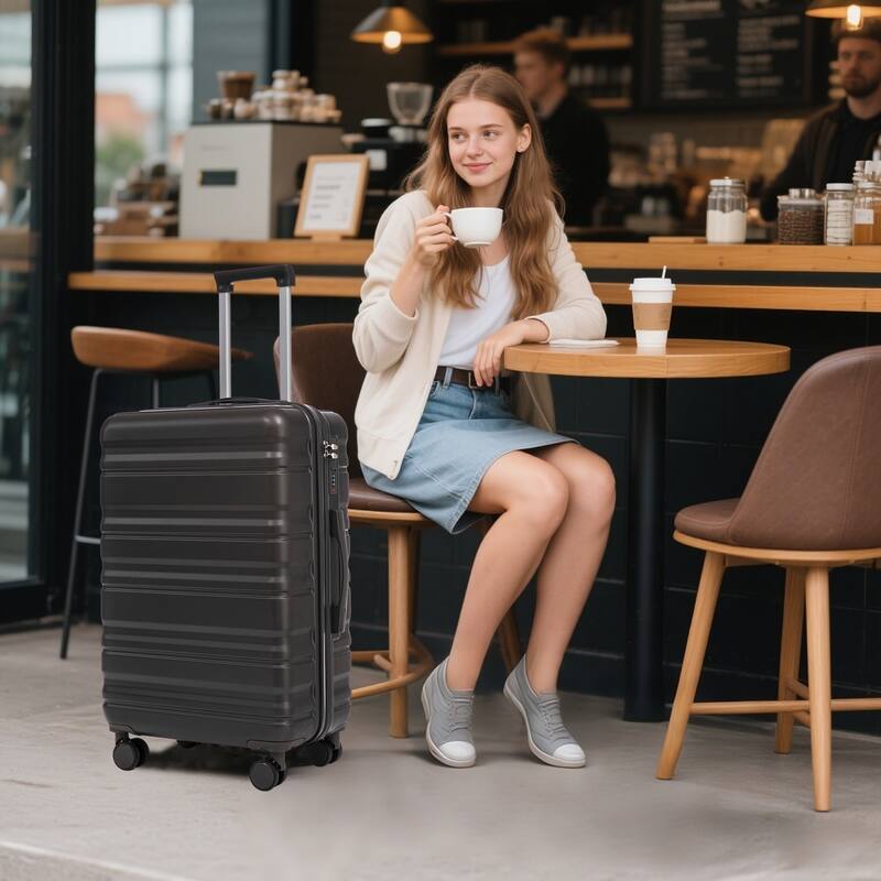 3 pcs/set in ABS Spinner Wheel Luggage, Carry on Suitcase, Matching Color, Combination Lock (Purple)