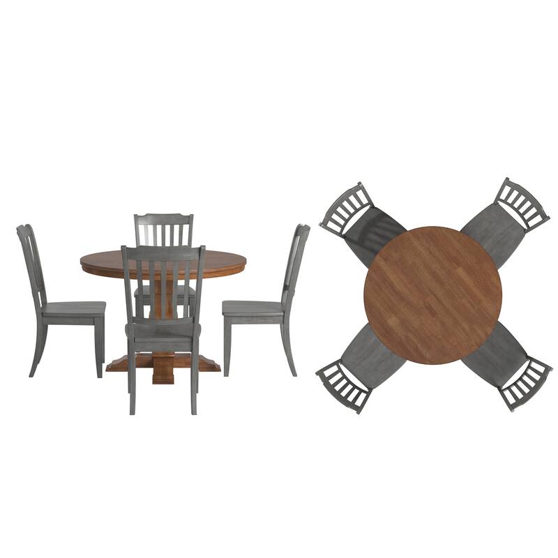 Ronda 45" Round Solid Wood Top Dining Set with Spindle Back Chairs