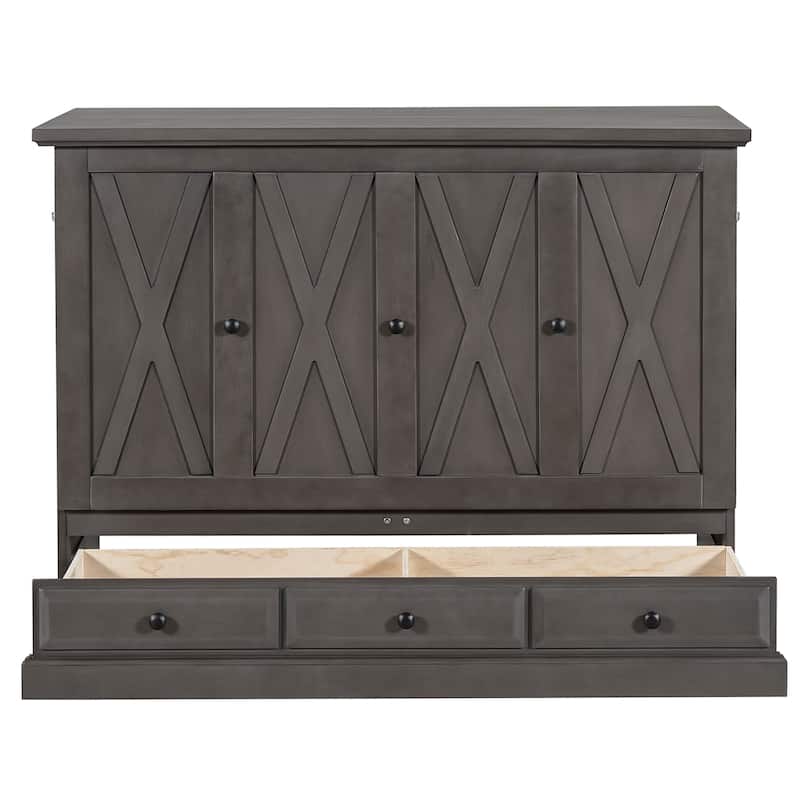Full Size Solid Pine Murphy Bed with Charging Station & Storage Drawer