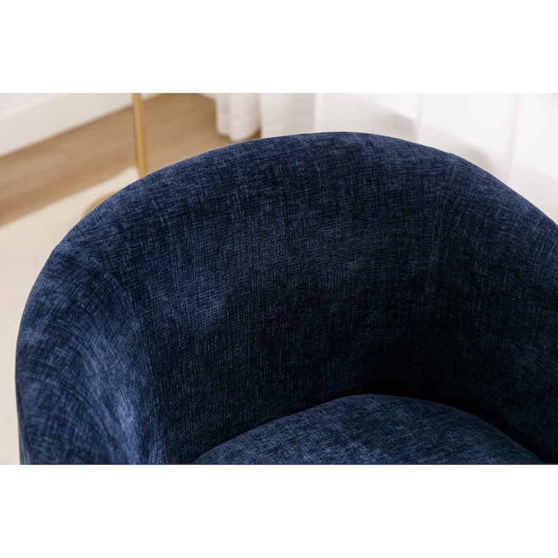 Chenille Fabric Swivel Accent Armchair Barrel Chair With Black Powder Coating Metal Ring