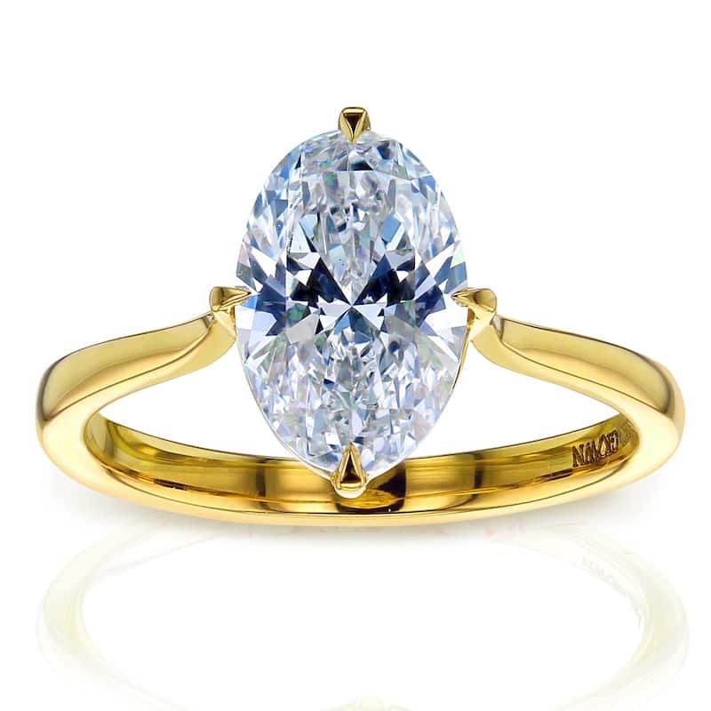Kobelli 2 Carat Oval Lab Grown Diamond Certified 14k Solid Gold Solitaire Compass Oia (ee-ah) Ring - Yellow - 8.5