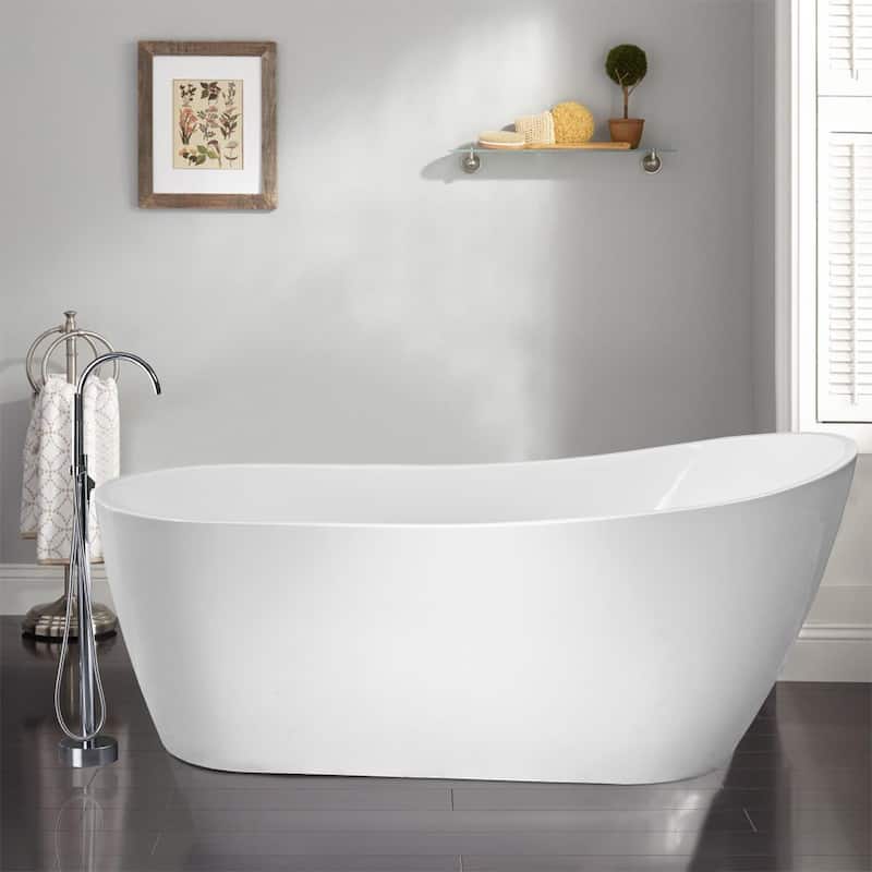 Vanity Art 59-Inch Acrylic Freestanding Soaking Bathtub with Overflow & Pop-up Drain - 59"