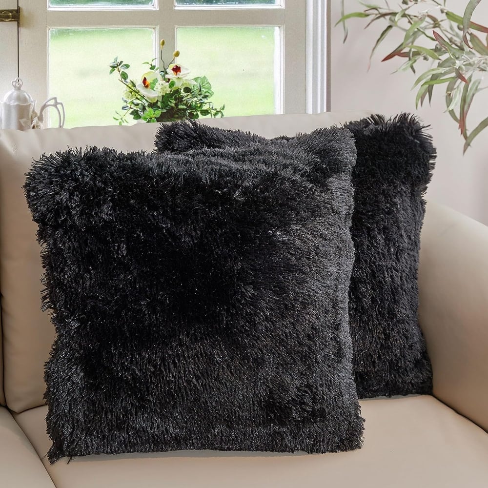 Cheer Collection Super Soft Shaggy Long Hair Throw Pillows Set of 2 Plush Accent Cushions