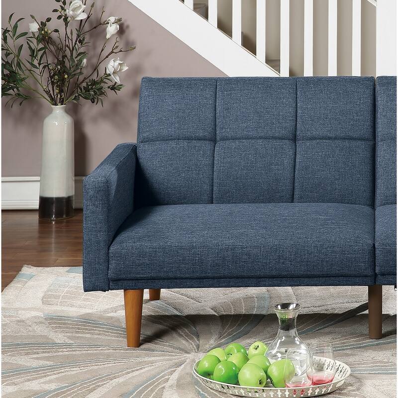 Transitional Fabric Adjustable Loveseat Couch, Convertible Sofa Bed with Tufted Cushion Back & Square Arms