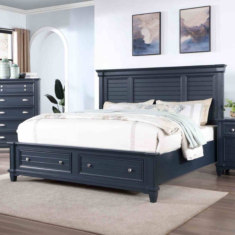 Classic 1PC Slate Blue Finish Footboard Drawers Bed