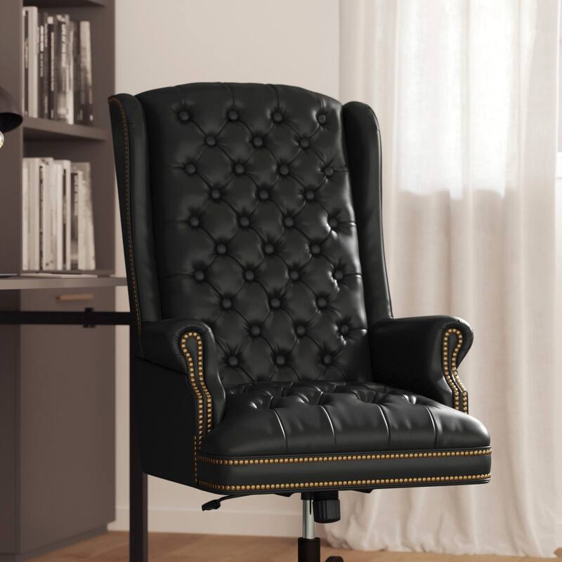 High Back Traditional Tufted LeatherSoft Executive Swivel Ergonomic Office Chair - 30"D x 26.5"W x 48.5" - 51.25"H