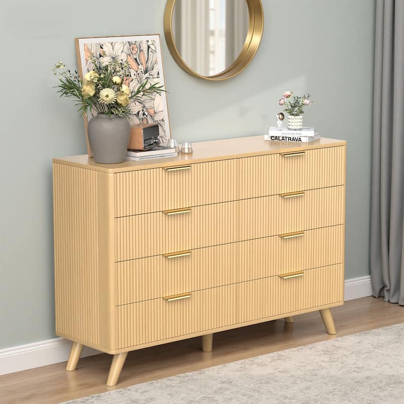 Meyreso Modern Boho Wave Wood Dresser, Wide Storage Cabinet