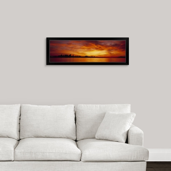 "Silhouette of buildings at the waterfront, San Francisco, California" Black Framed Print