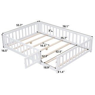 Gray Wooden Twin Size House Bed with 2 Drawers and Storage Shelf
