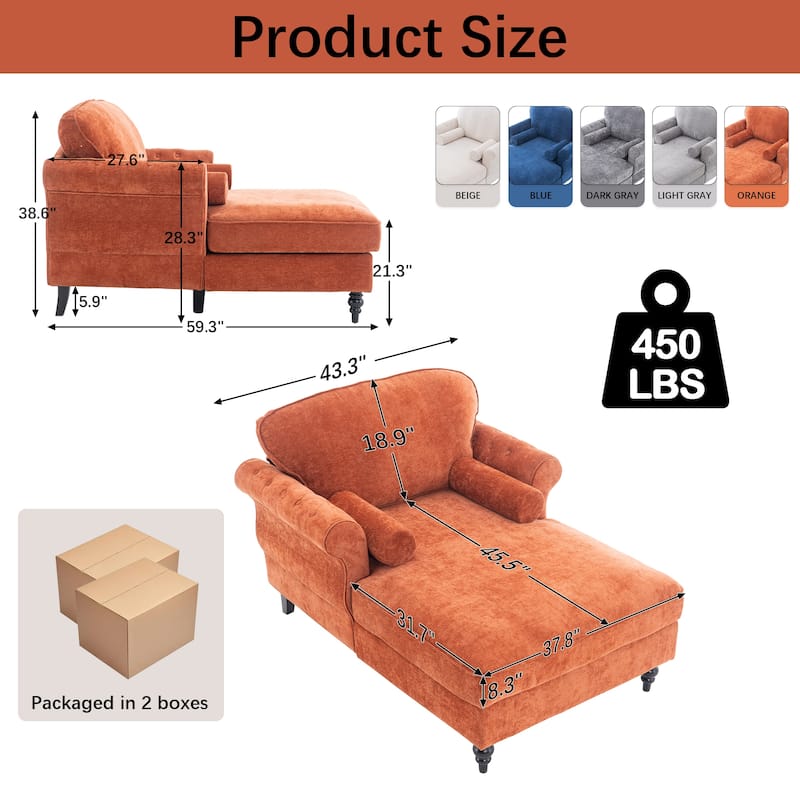 Oversized Chaise Lounge Chenille Chair Indoor Single Sofa with Wide Seat Design Suitable for Living Room Bedroom