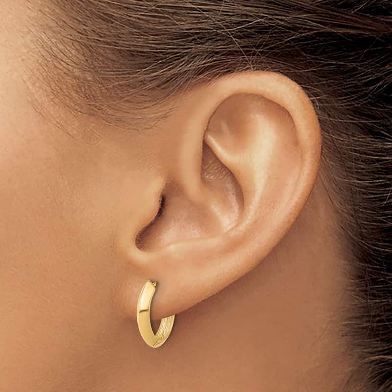 Curata 10k Yellow or White Gold Italian Knife-edged 15x6mm Hinged Hoop Earrings