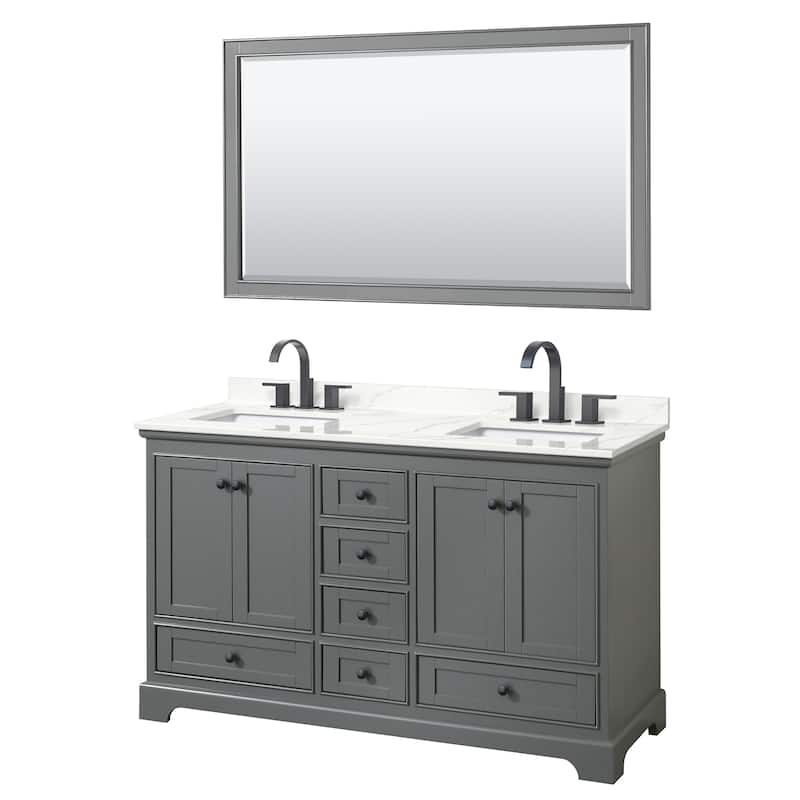 Deborah 60-inch Double Vanity, Quartz Top, 58-inch Mirror - Dark Gray, Black Trim, Giotto Quartz Top