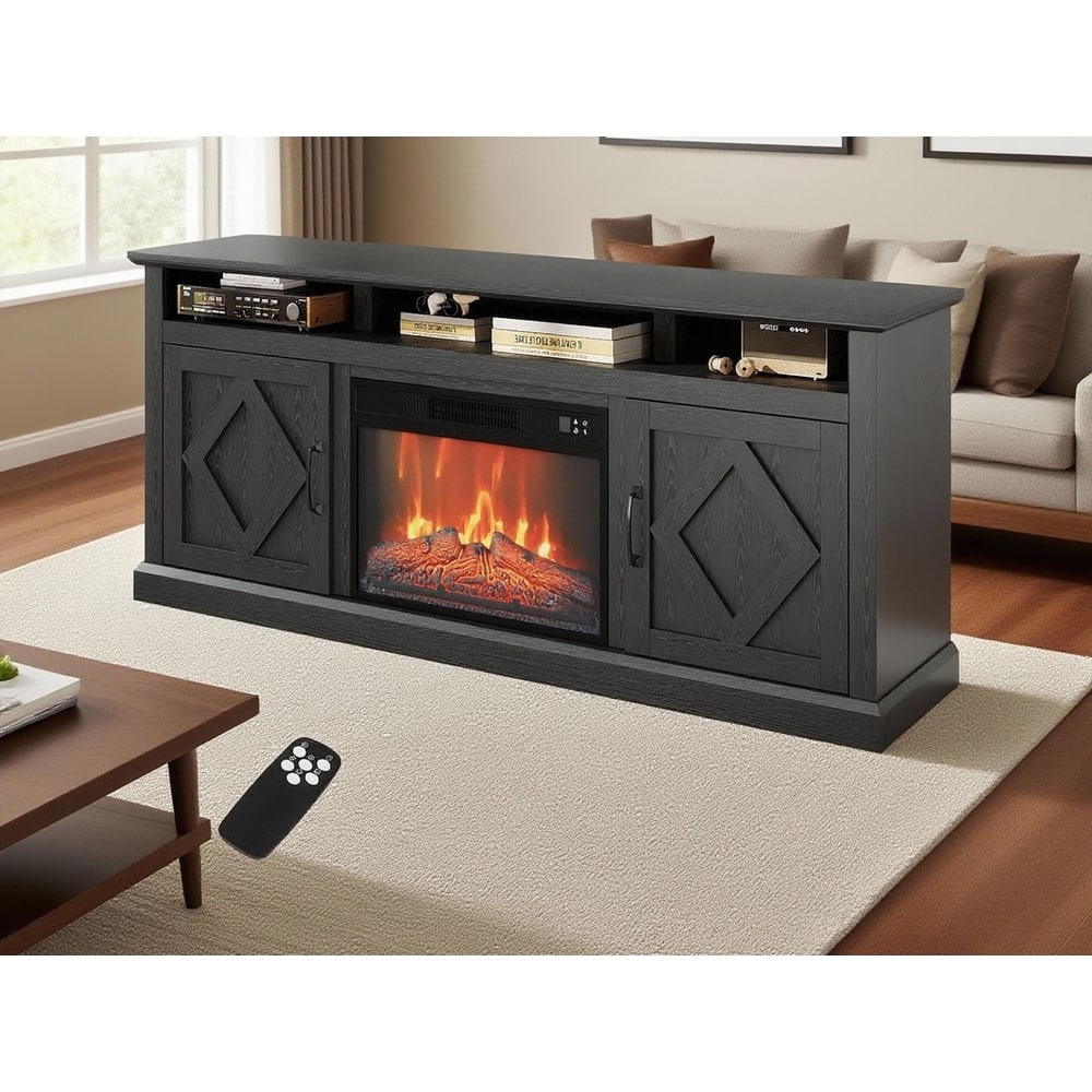 TV Stand For TVs Up To 65" With 23" Electric Fireplace Included, 3D Flame