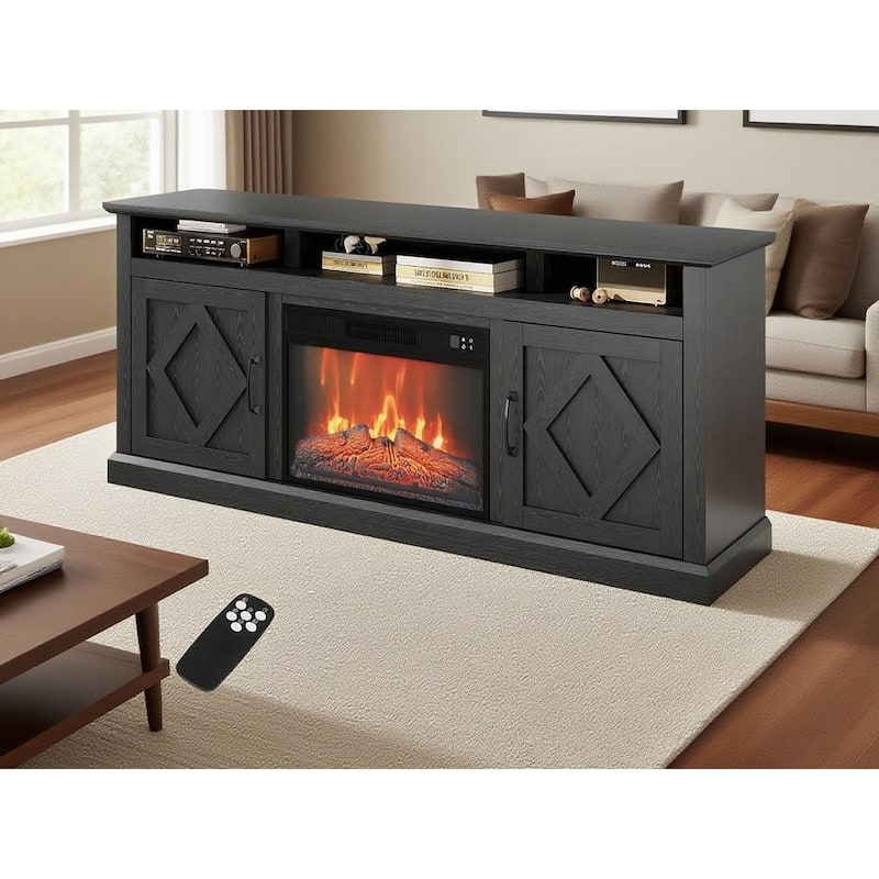 TV Stand For TVs Up To 65" With 23" Electric Fireplace Included, 3D Flame