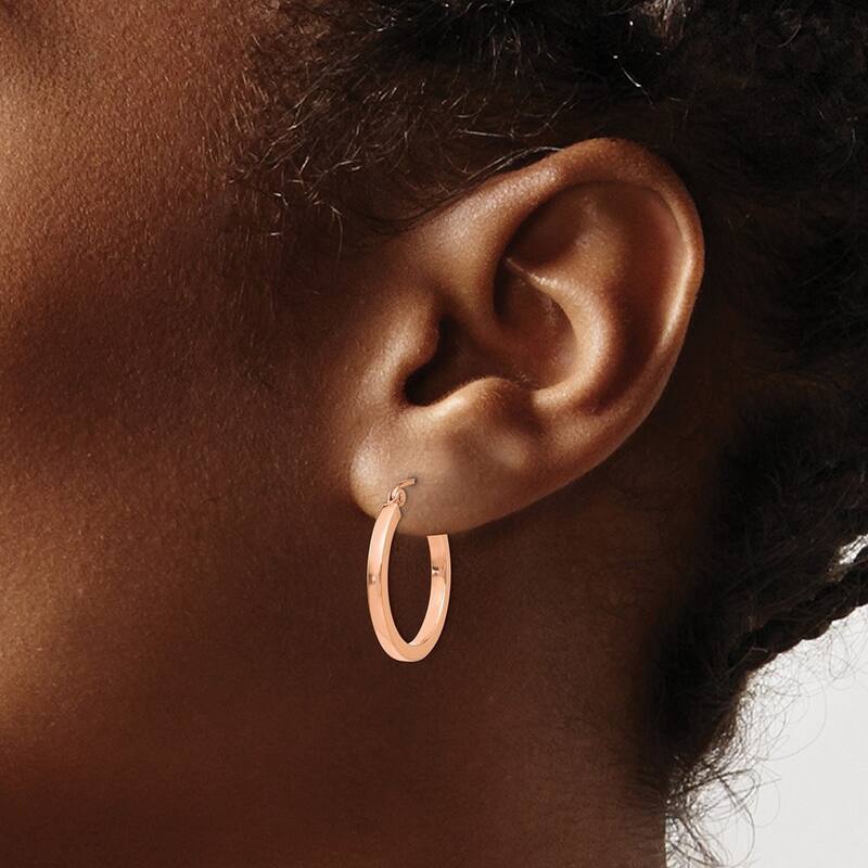Curata 14k Rose Gold Light Weight Square Tube Hoop Earrings - 20mm