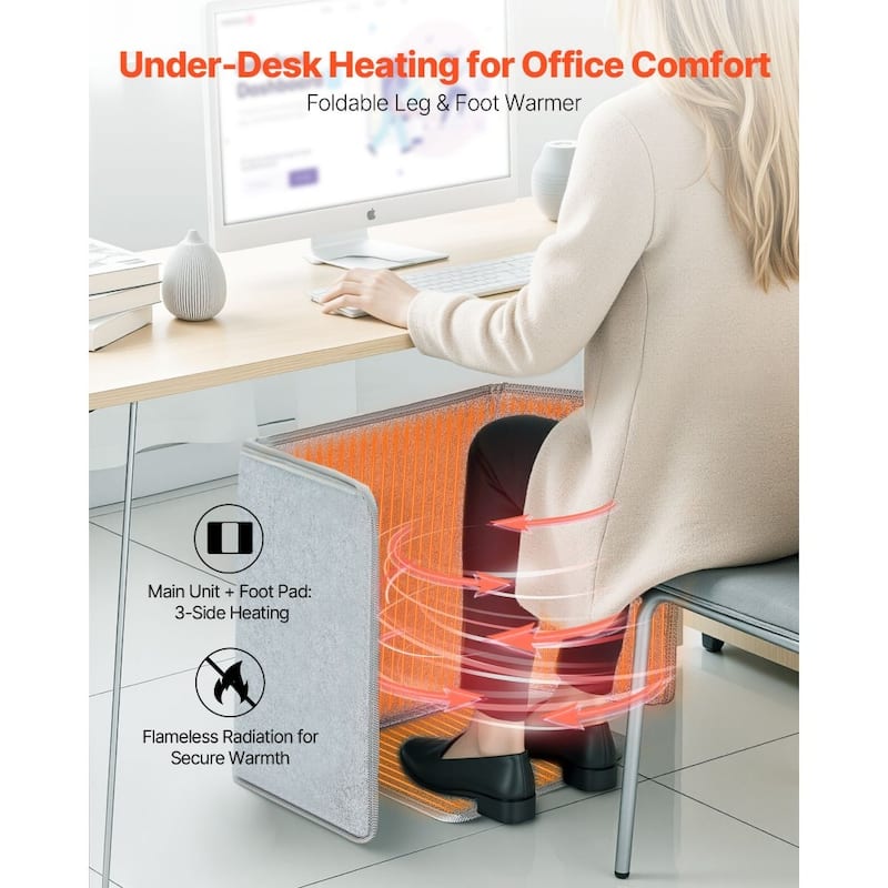 Grey Folding Under-Desk Heater with Foot Pad 5-Temp and 9-Hour Timer - 39.37 x 20.08 x 0.29 in