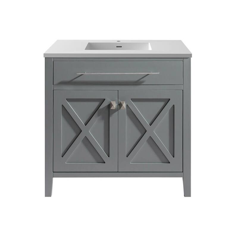 Miseno MV-36-313YG319 Wimbledon 36" Free Standing Single Basin Vanity - Grey / Matte White - Matte