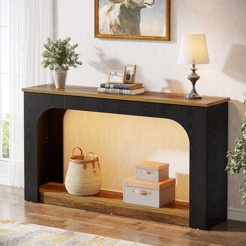 55 Inches Console Table Narrow Sofa Table for Living Room - 11.81"D x 55.11"W x 33.46"H - Black