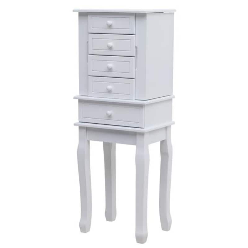 Standing Jewelry Armoire with Mirror, 5 Drawers & 14 Necklace Hooks, Jewelry Cabinet Chest with Removable Ring Storage Slot and