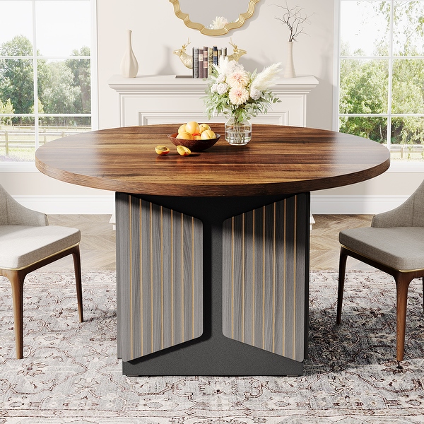 47 Round Dining Table Farmhouse Circle Kitchen Table for 4 People Rustic Brown Black Brown