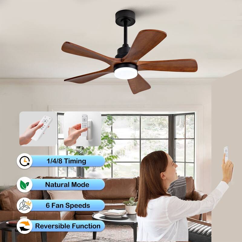 42/52 Inch Ceiling Fan,Electric Fan with Lights & Remote Control,Dimmable 3-Color LED
