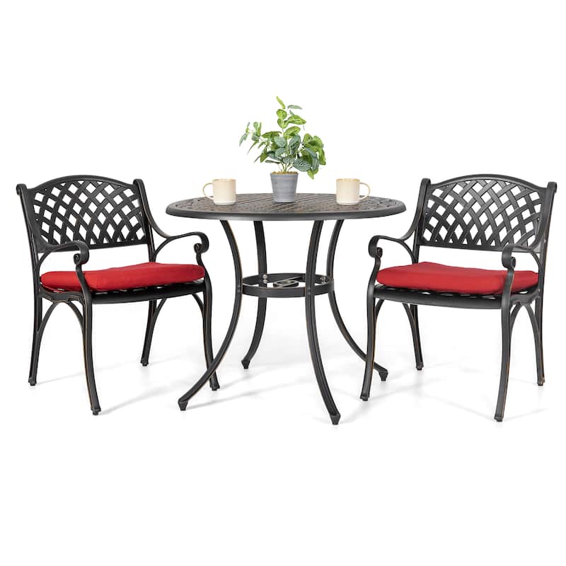 Outdoor 3-Piece Bistro Set with Umbrella Hole, Black with Gold-Painted Edge