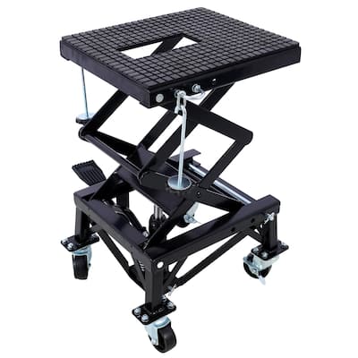 300 Lbs Hydraulic Motorcycle Scissor Jack w/4 Wheels Foot Step Type Heavy Duty Jack Stand Dirt Bikes Portable Lift Table