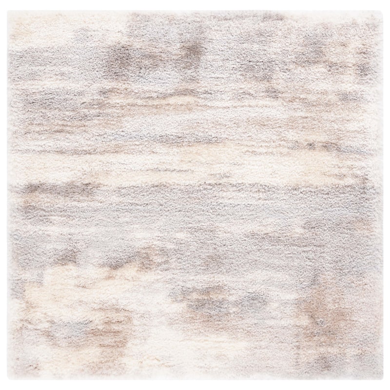 SAFAVIEH Cloud Shag Sadiye Modern Abstract 2-inch Thick Rug - 6'7" Square - Ivory/Grey
