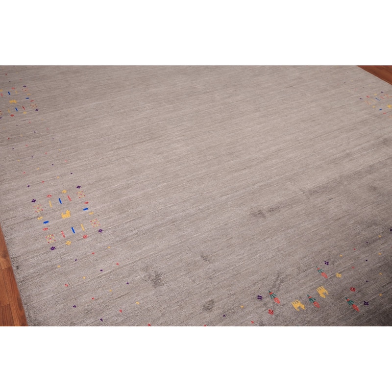 Earth Tone Tribal Gabbeh Indian Area Rug Silk Carpet - 8'0" X 9'10"