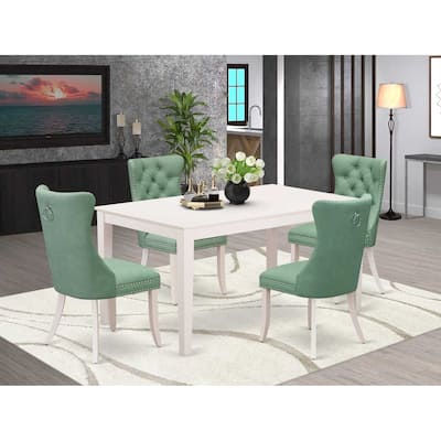 5-Piece Rectangular Linen White Finish Solid Wood Top-Upholstered Dining Room Set-Seats 4