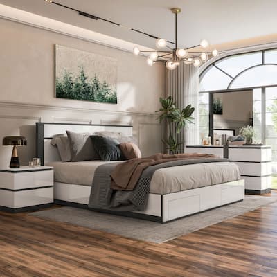 Furniture of America Conjira Modern 4-Piece White Wood Storage Bedroom Set