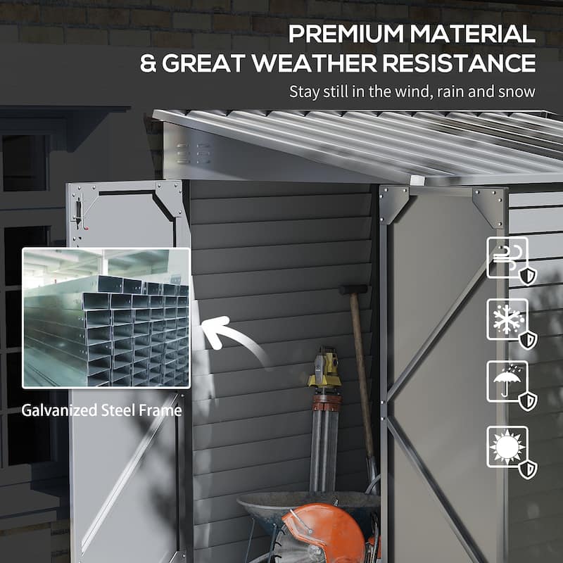 Outsunny 5' x 9' Steel Outdoor Storage Shed, Lean to Shed, Metal Tool House with Floor Foundation, Lockable Doors