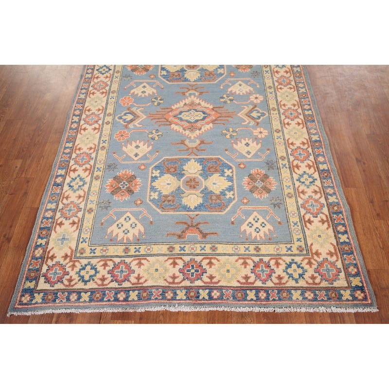 Light Blue Kazak Oriental Area Rug Hand-Knotted Bedroom Wool Carpet - 4'2" x 5'10"