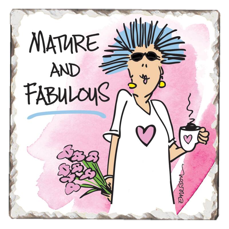 Counterart Absorbent Stone Coasters - Mature & Fabulous - Set of 4 - 4x4x1.094