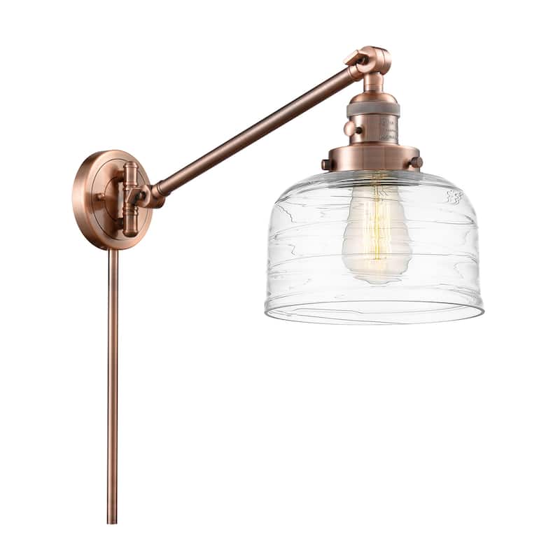 Innovations Lighting 237-25-8 Bell Sconce Bell 25" Tall Hardwired or - Antique Copper / Clear Deco Swirl