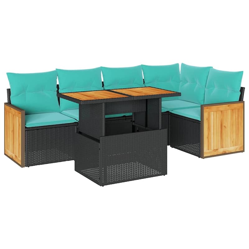 vidaXL Patio Sofa Set with Cushions Outdoor Furniture 6 Piece Poly Rattan - 21.7 x 24.4 x 27.2