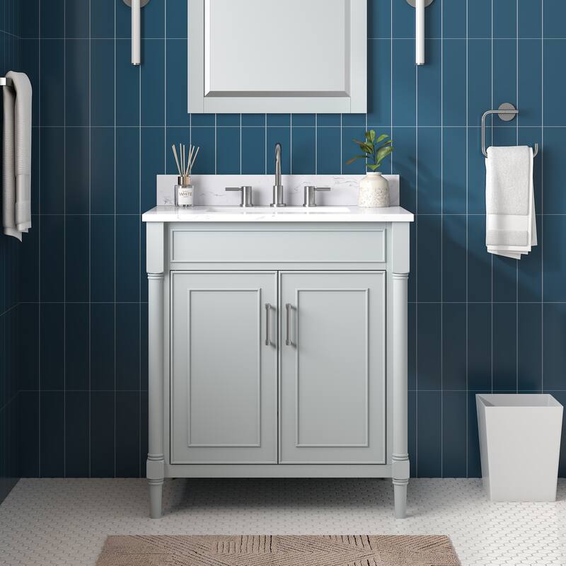 Avanity Bristol 31 in. Bath Vanity in Light Gray finish and Cala White Engineered Top