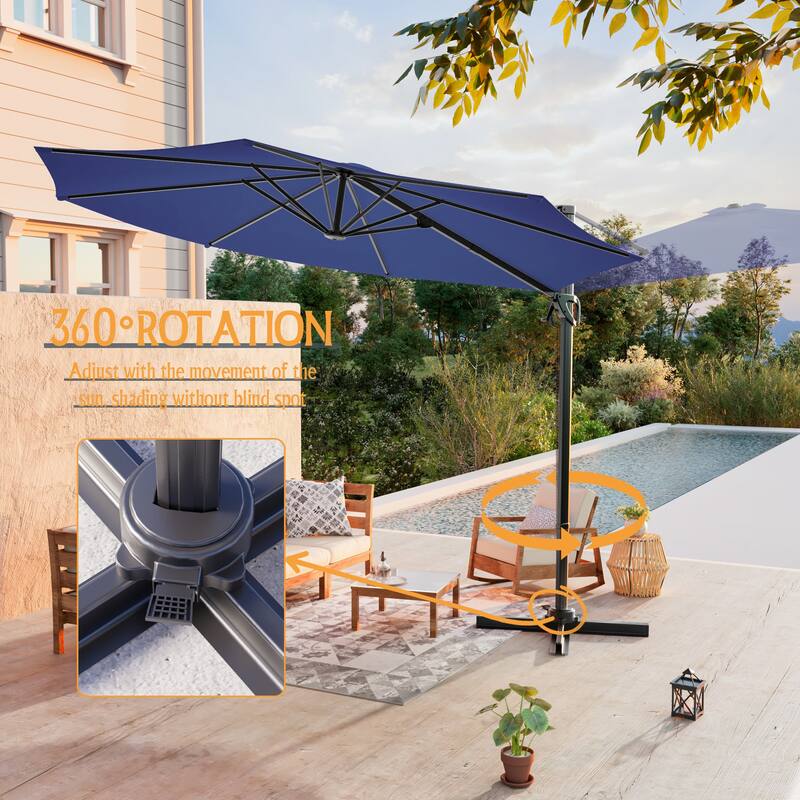 LIVOOSUN 10FT Round Cantilever Umbrella Patio Offset Umbrella For Outdoor Space, Solution-Dyed Fabric, 360° Rotation System