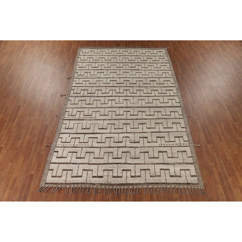 All-Over Moroccan Modern Area Rug Hand-Knotted Wool Carpet - 8'0" x 12'1"