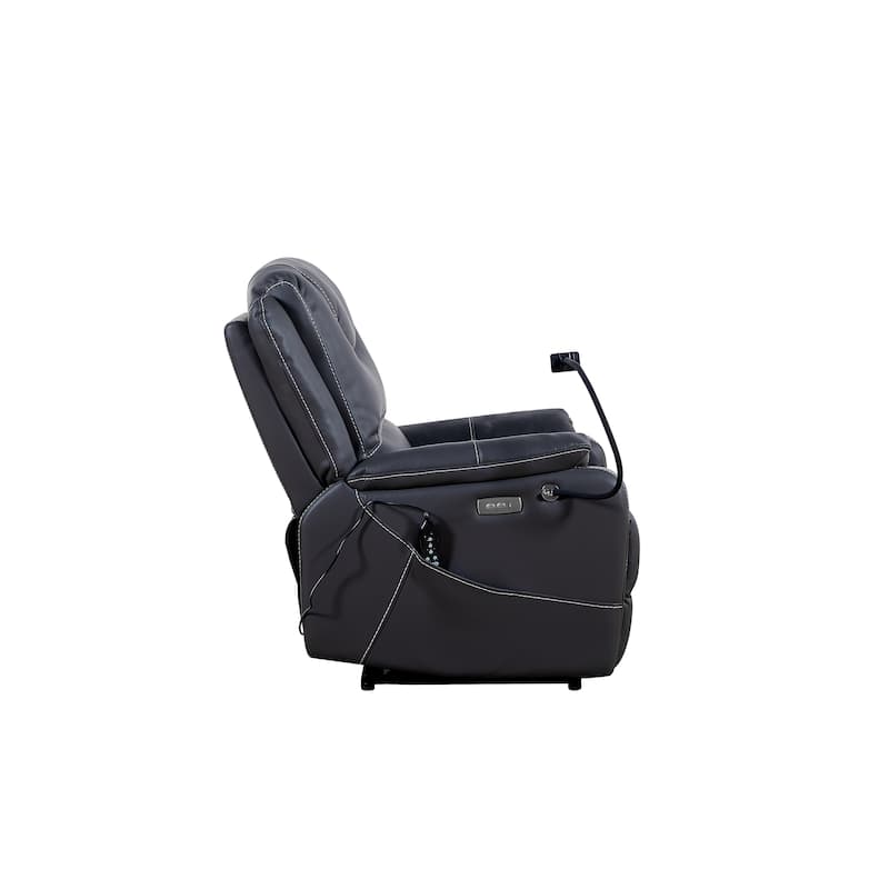 Black Power Recliner Chair with 139° Recline, Massage, Heat, OKIN Motor, USB Ports, Phone Holder, and Side Storage