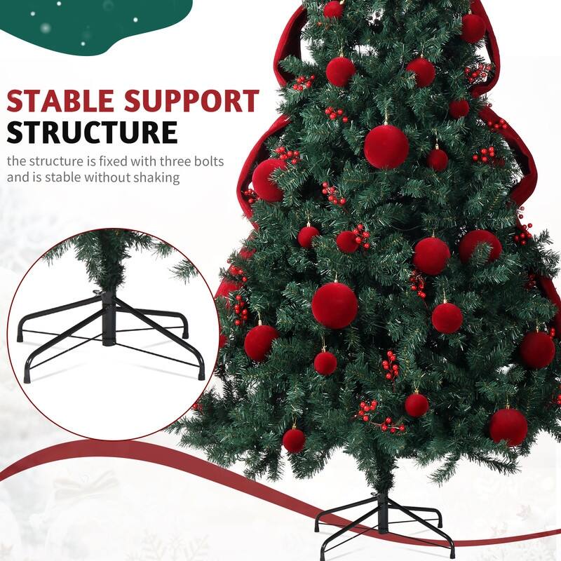 7.5 FT Artificial Christmas Tree with Giant Bowknot and Red Ball Ornament