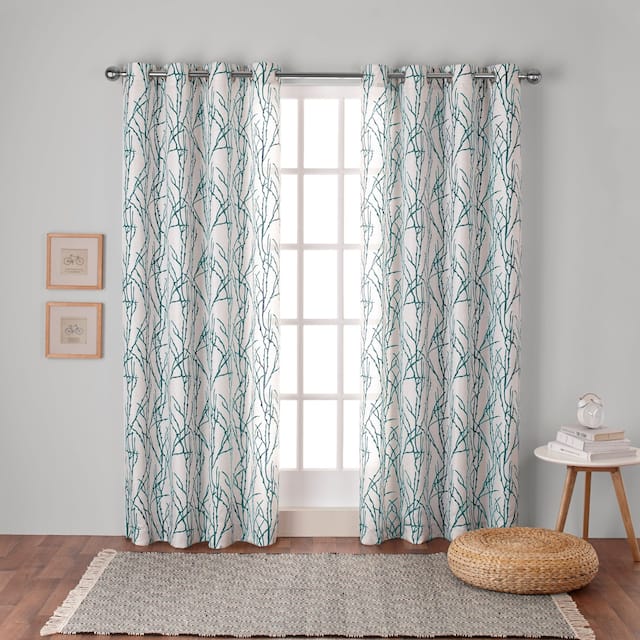 Exclusive Home Branches Linen Blend Grommet Top Curtain Panel Pair - 54X84 - 84 Inches - Teal