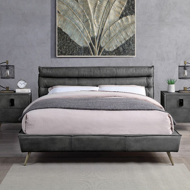 Top Grain Leather Queen Bed