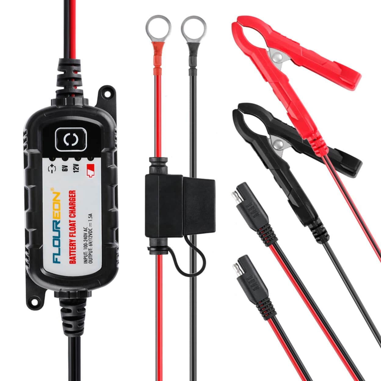 Floureon 6v 12v 1 5amp Car Battery Charger Maintainer With Led Charging For Automotive Vehicles Lawn Mower Boats