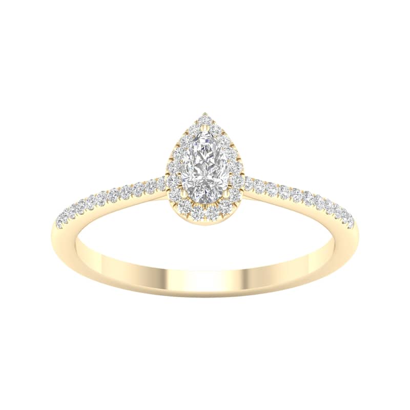 1/3ct TDW Pear Diamond Halo Engagement Ring in 10k Gold for Women - 7.5 - Yellow