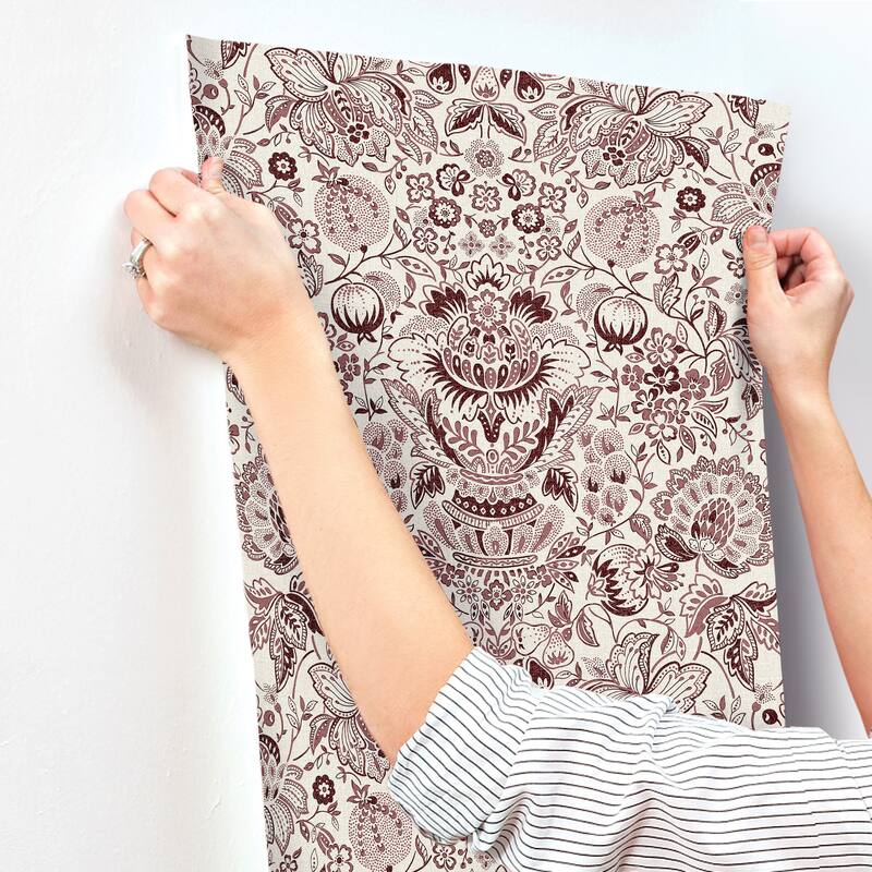 A-Street Prints Blanche Plum Floral Damask Wallpaper