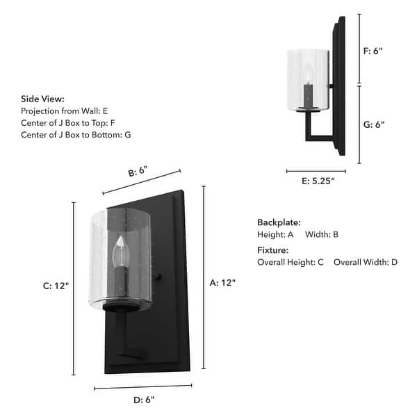 dimension image slide 1 of 2, Hunter Kerrison Wall Sconce with Clear Seeded Glass - Contemporary, Industrial, Transitional, Candle - Damp Rated!