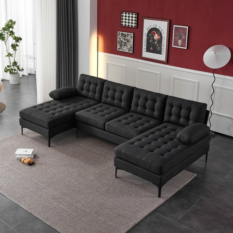 110'' 4-Seat U-Shaped Upholstered Sectional Sofa - Black