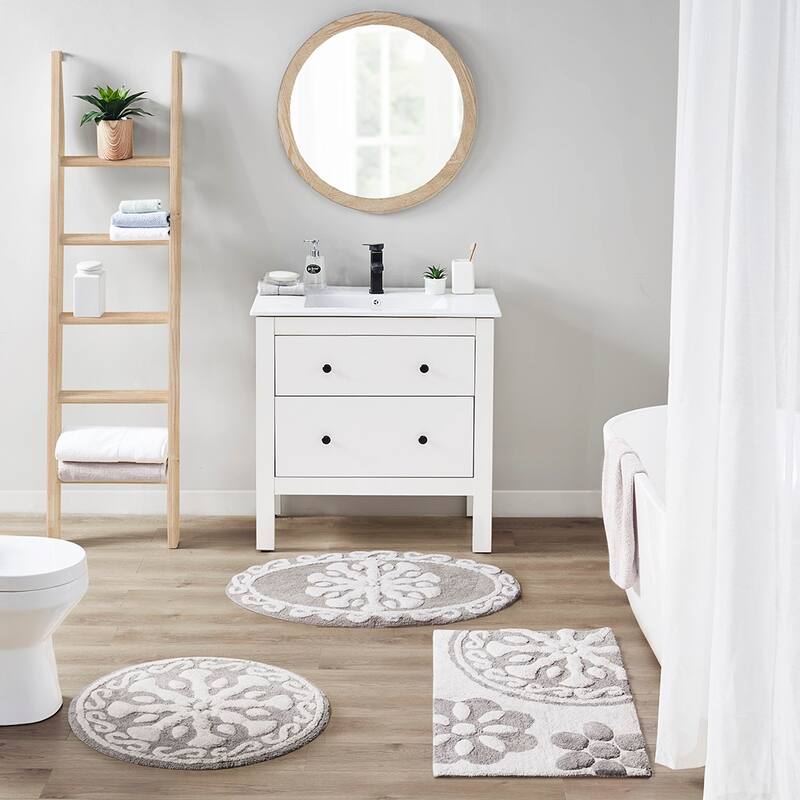 Anmytek Medallion Cotton Tufted Bath Rug Absorbent Boho Bathroom Floor Mat