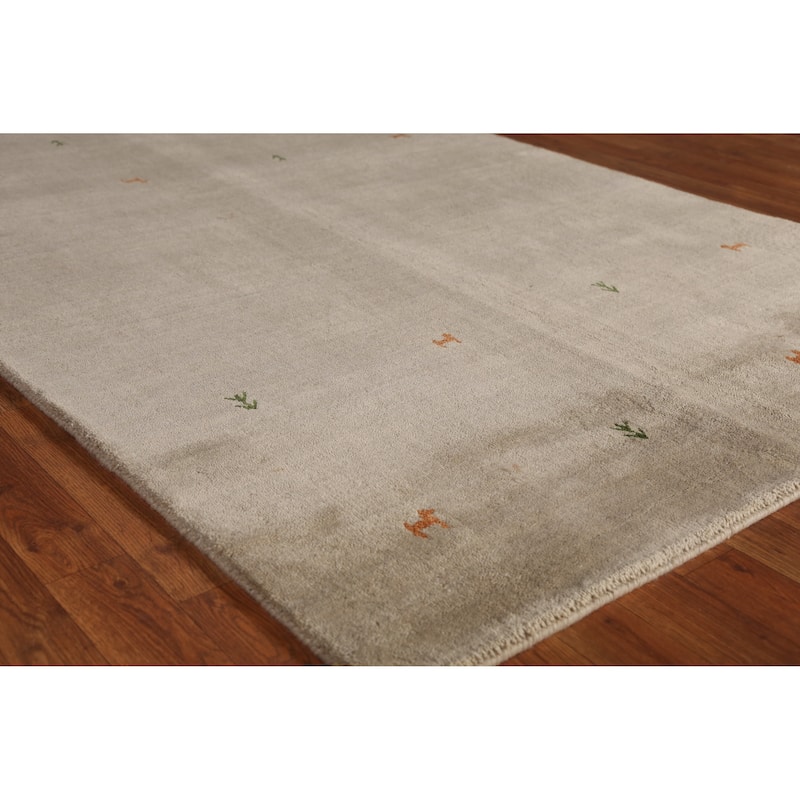 Beige Tribal Gabbeh Indian Rug Hand-Knotted Oriental Wool Carpet - 4'7" x 6'4" - 4'7" x 6'4" - Ivory/Beige